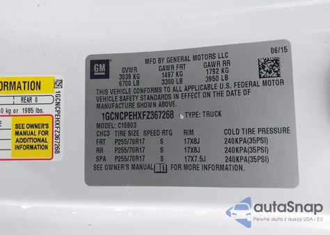 2015 Chevrolet Silverado 1500 Wt из США, поврежденный, VIN 1GCNCPEHXFZ367268